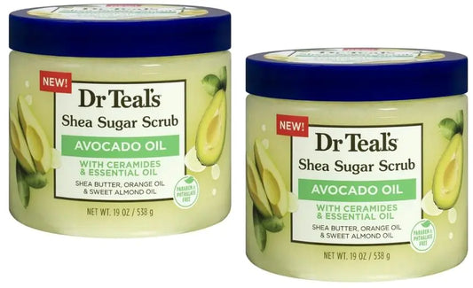 Shea Sugar Scrub 18 oz ea. container with Ultra Hydrating and Exfoliating Scrub for Nourishing Essential Body Care + King Combo QR Code (Avocado (2 Count))